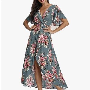 Floral Midi V-Neck Dress - Zip Back